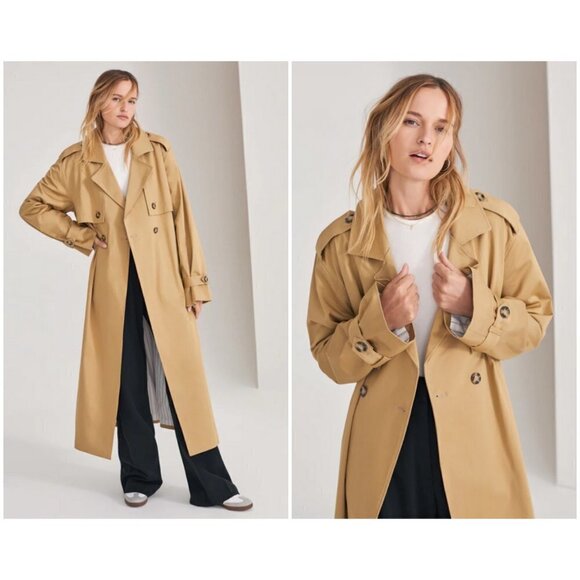 💕FAVORITE DAUGHTER💕 The Charles Double Breasted Trench Coat ~ Sand Medium NWT - Picture 1 of 16